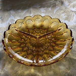 Vintage Indiana Amber Glass Divided Plate